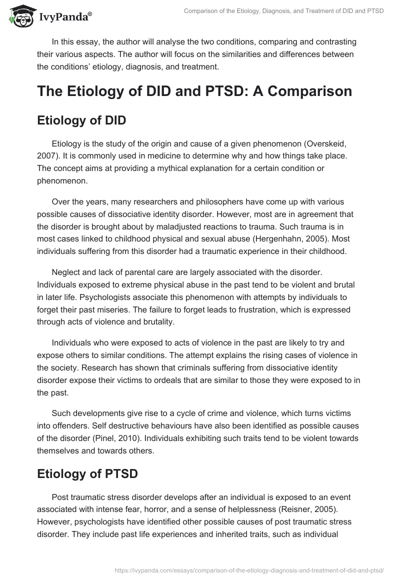 Comparison of the Etiology, Diagnosis, and Treatment of DID and PTSD. Page 2