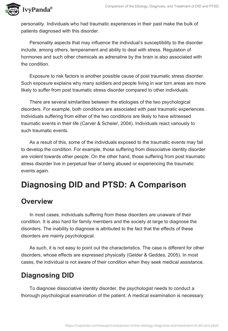 Comparison of the Etiology, Diagnosis, and Treatment of DID and PTSD. Page 3