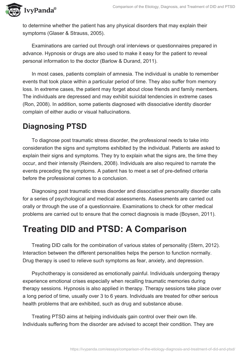 Comparison of the Etiology, Diagnosis, and Treatment of DID and PTSD. Page 4