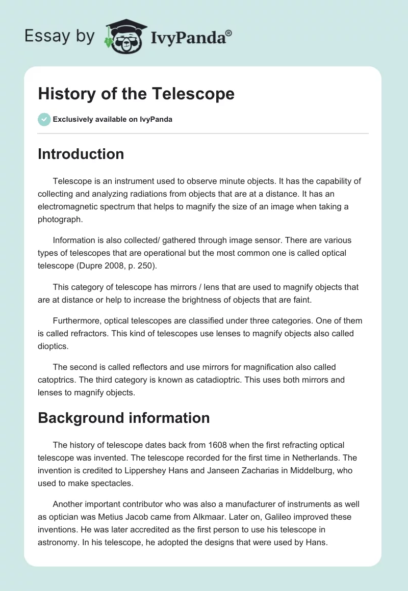 History of the Telescope. Page 1