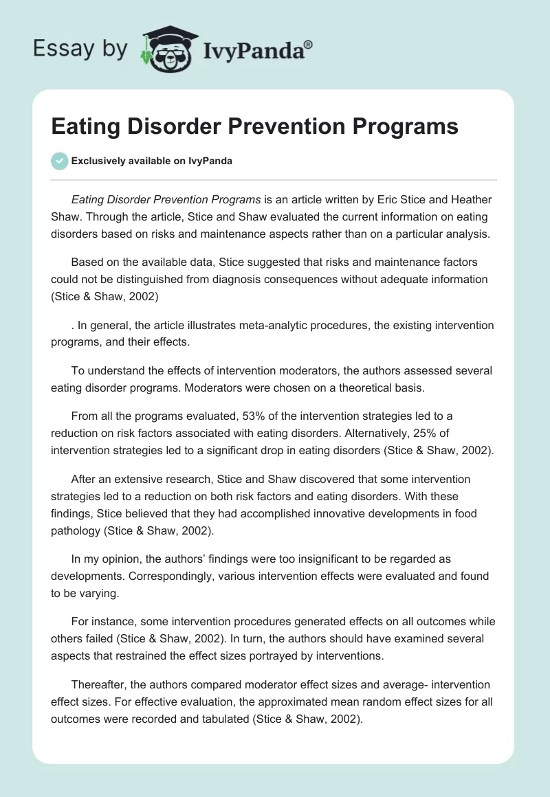 Eating Disorder Prevention Programs. Page 1