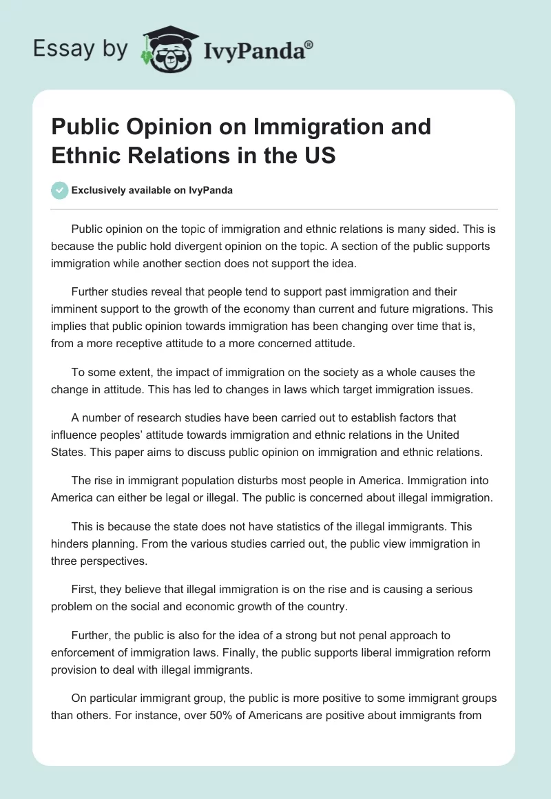 Public Opinion on Immigration and Ethnic Relations in the US. Page 1