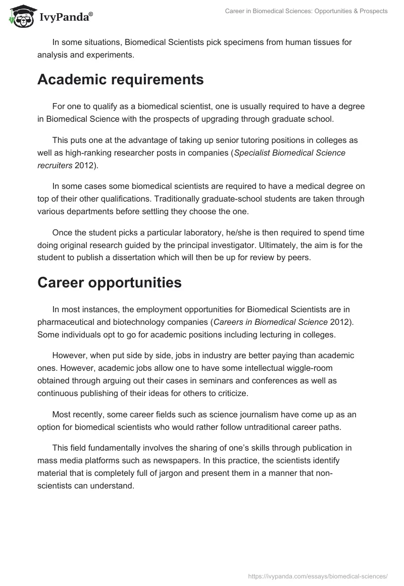 Career in Biomedical Sciences: Opportunities & Prospects. Page 2
