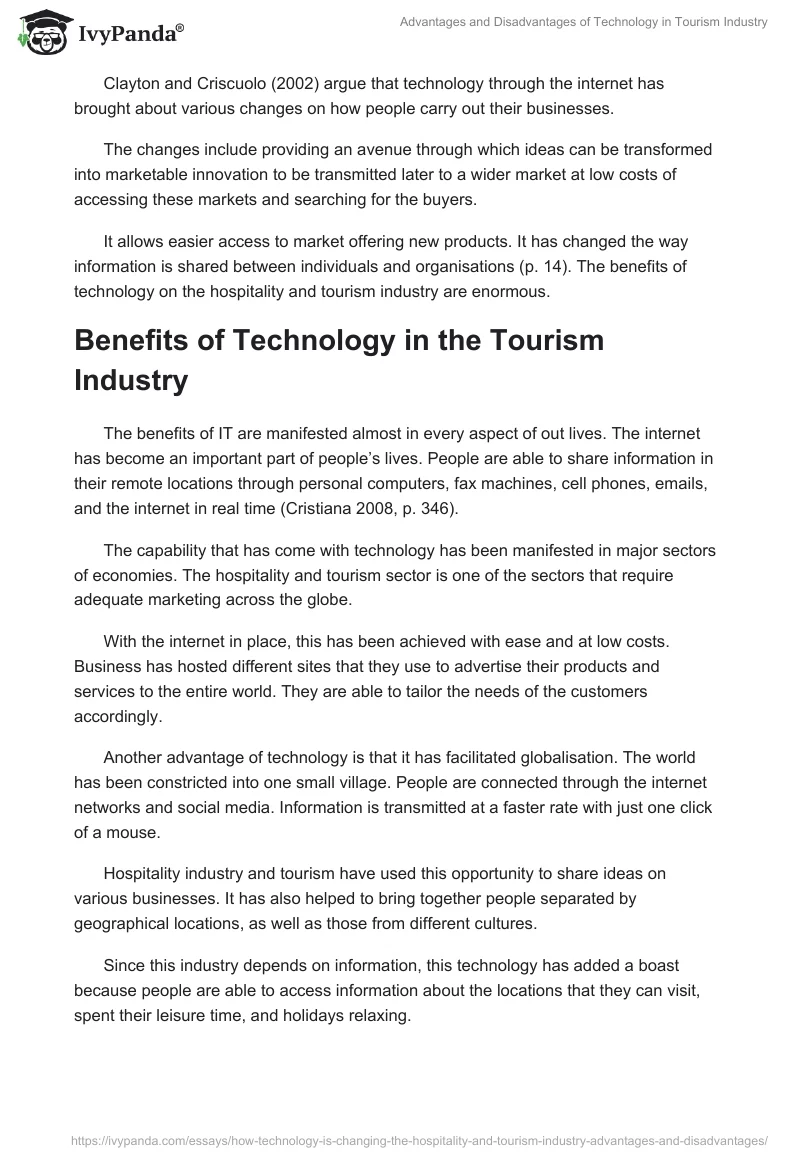 Advantages and Disadvantages of Technology in Tourism Industry. Page 3