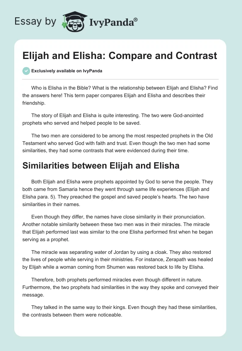 Elijah and Elisha: Compare and Contrast. Page 1