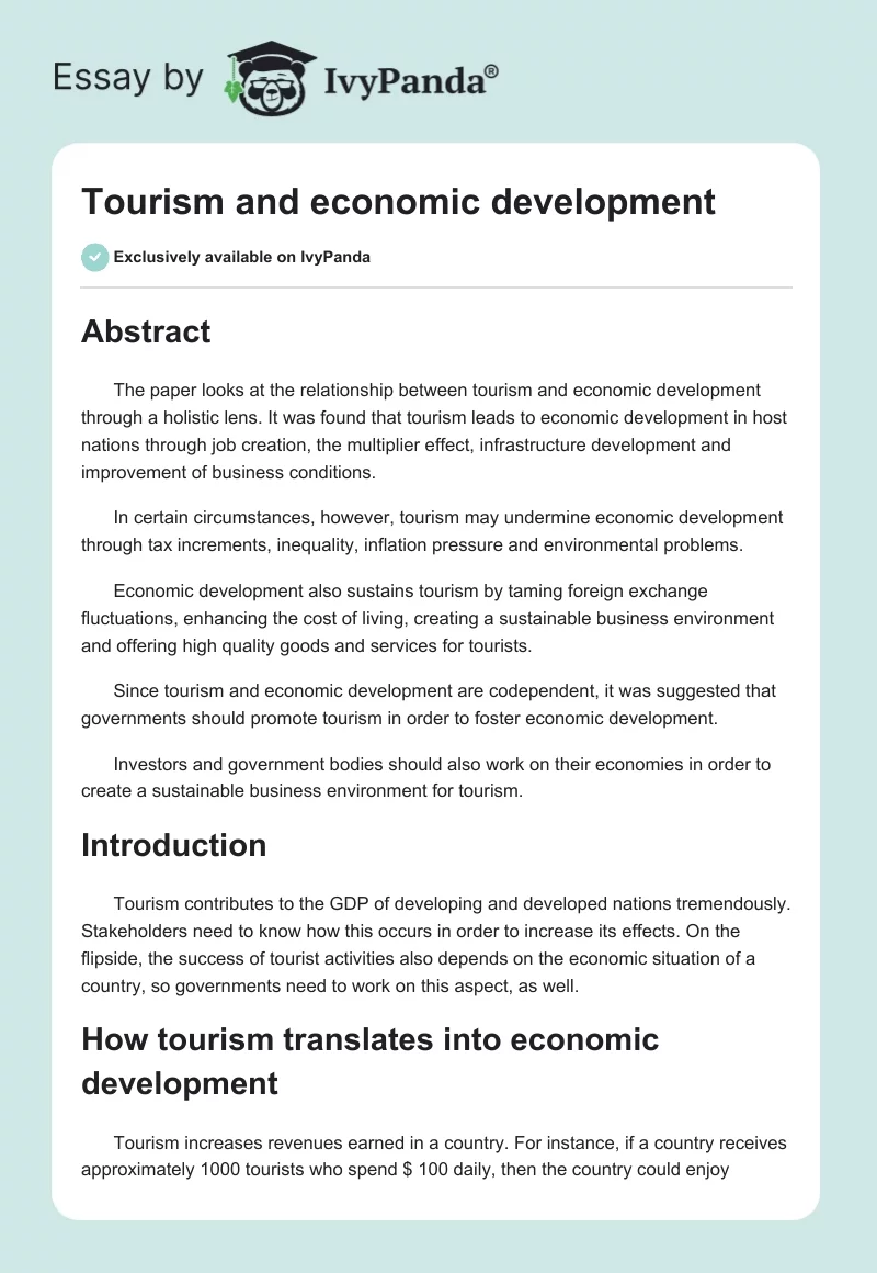 Tourism and economic development. Page 1