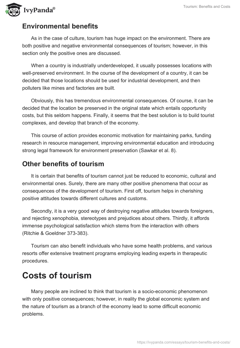 Tourism: Benefits and Costs. Page 5