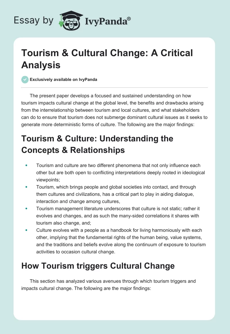 Tourism & Cultural Change: A Critical Analysis. Page 1