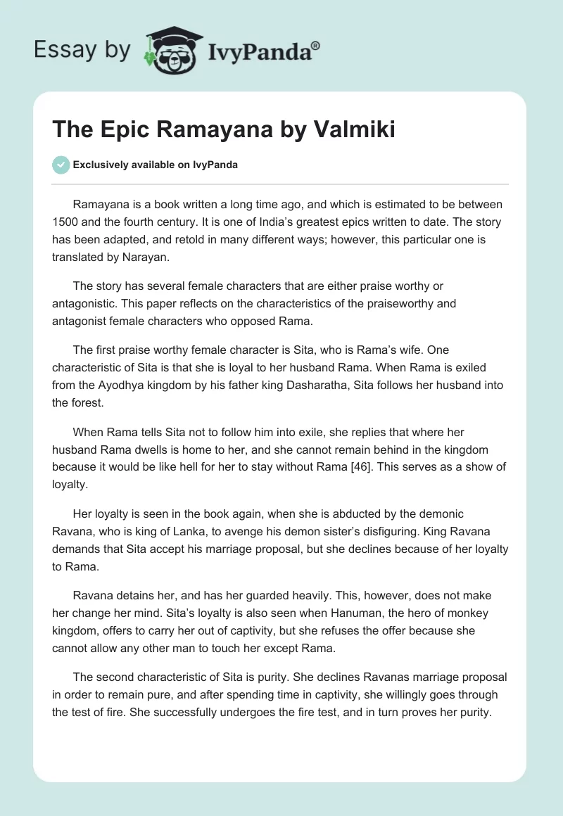 The Epic Ramayana by Valmiki. Page 1