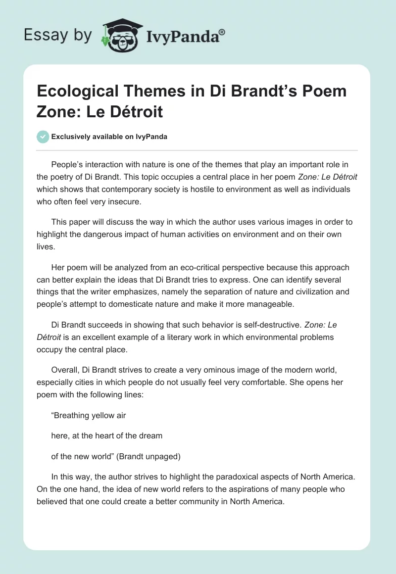 Ecological Themes in Di Brandt’s Poem Zone: Le Détroit. Page 1
