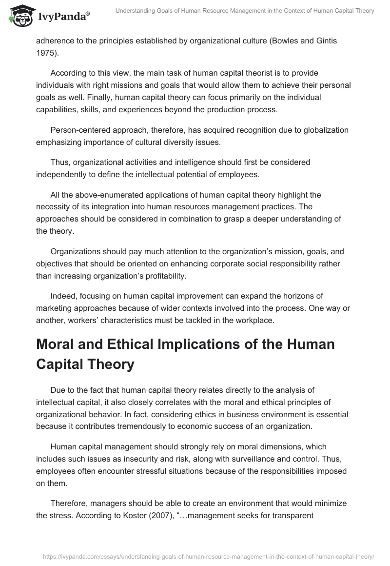 Understanding Goals of Human Resource Management in the Context of Human Capital Theory. Page 3