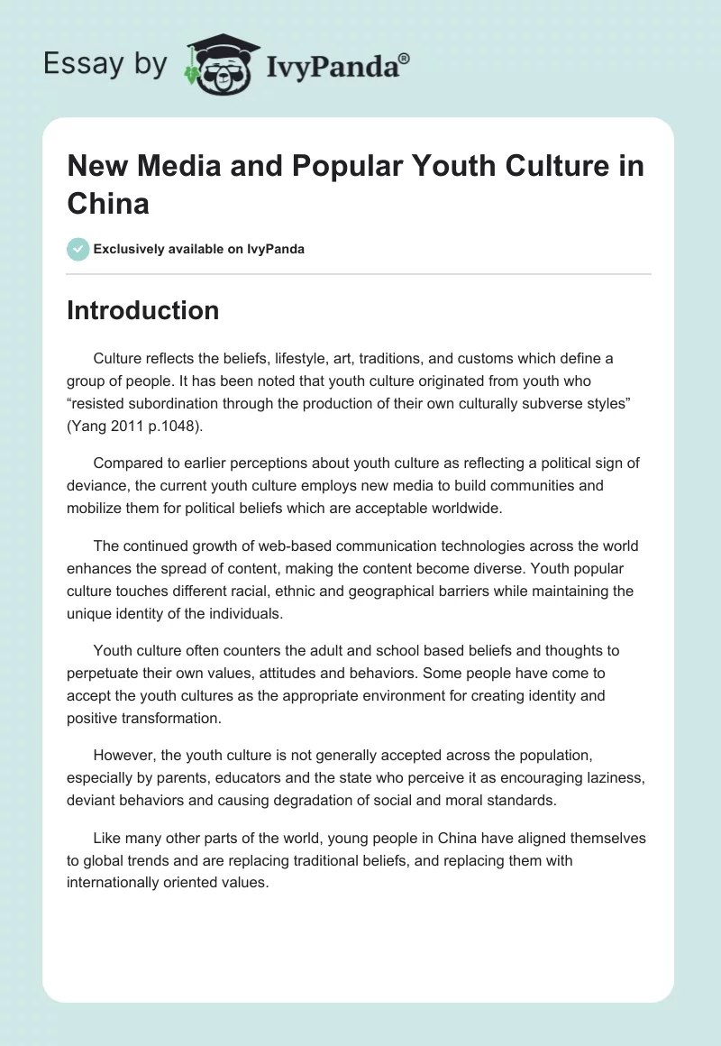 New Media and Popular Youth Culture in China. Page 1