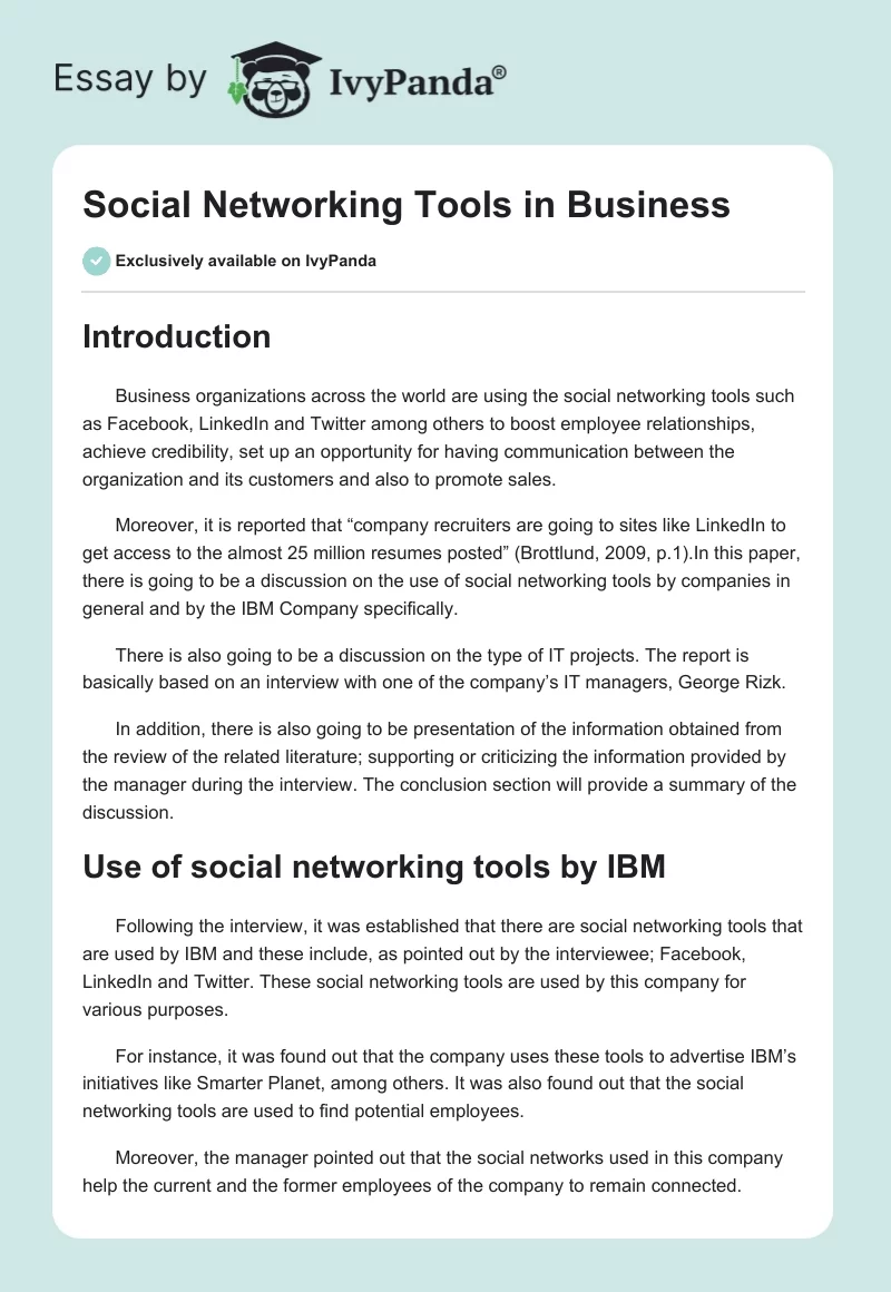 Social Networking Tools in Business. Page 1