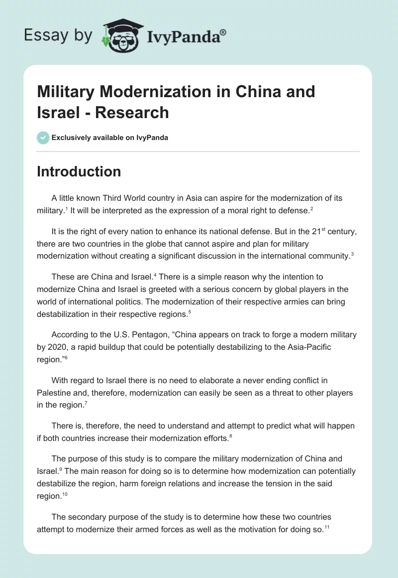 Military Modernization in China and Israel - Research. Page 1