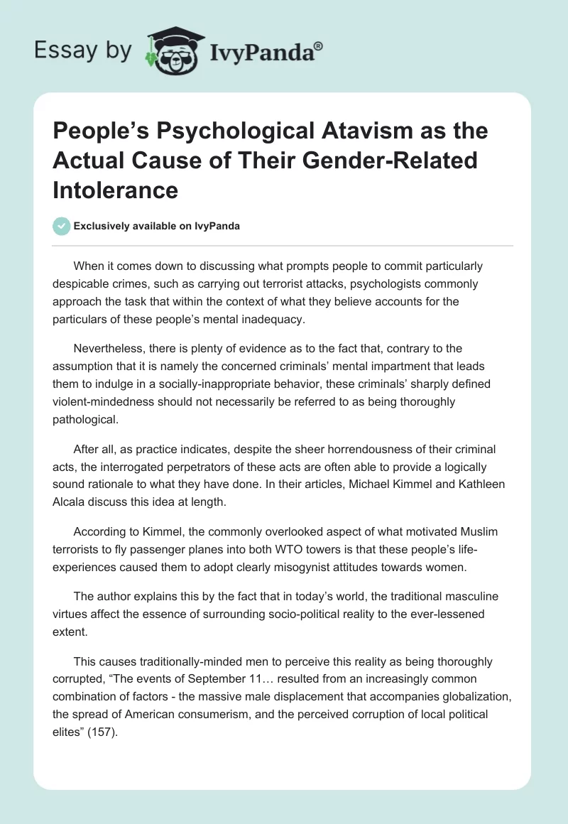 People’s Psychological Atavism as the Actual Cause of Their Gender-Related Intolerance. Page 1