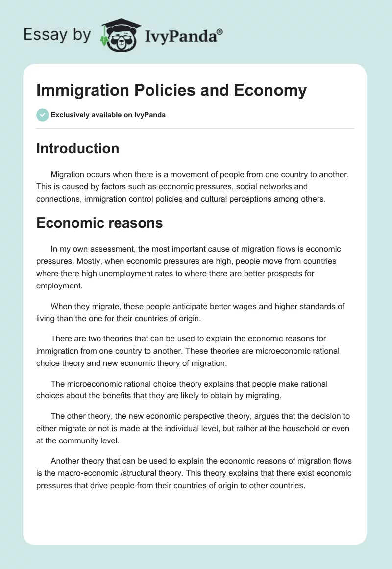 Immigration Policies and Economy. Page 1