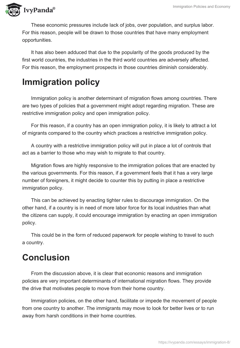 Immigration Policies and Economy. Page 2