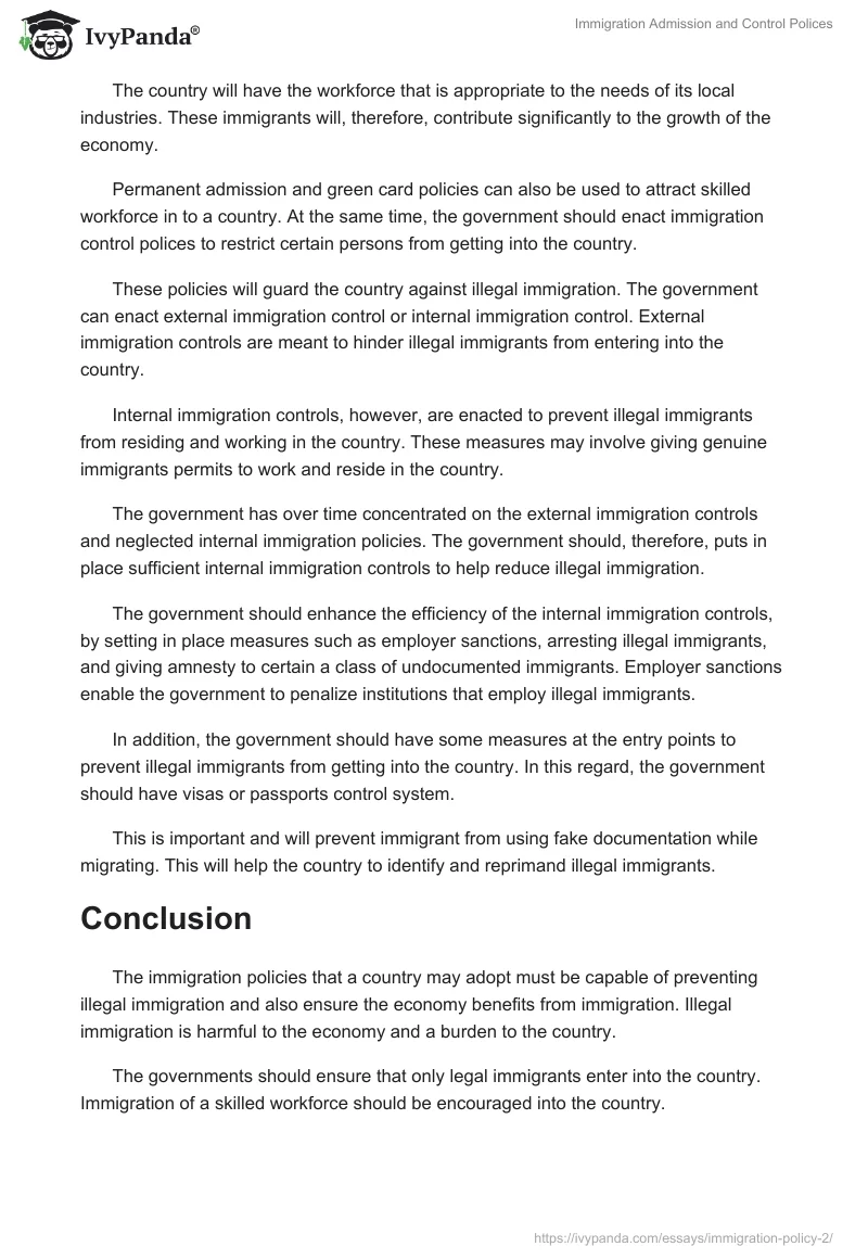 Immigration Admission and Control Polices. Page 2