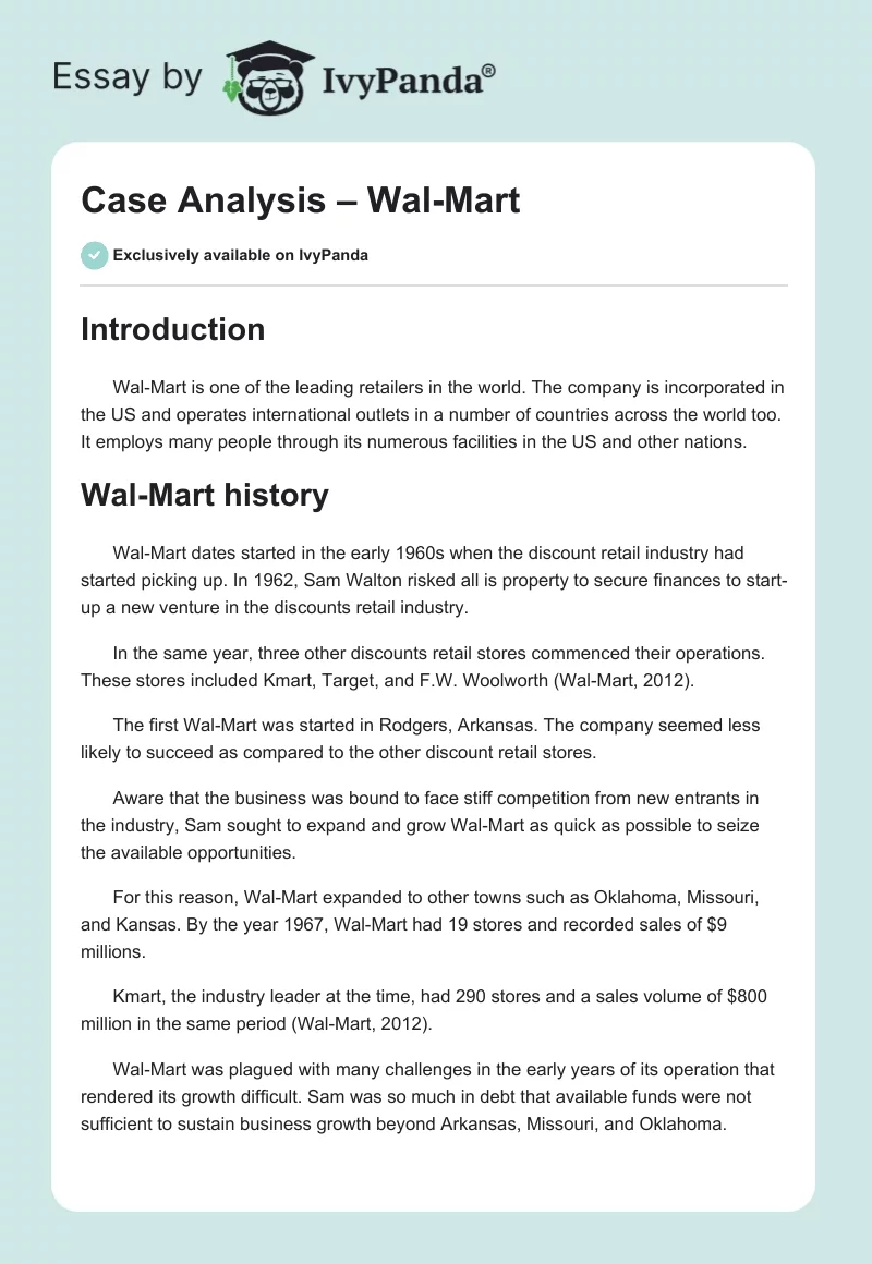 Case Analysis – Wal-Mart. Page 1