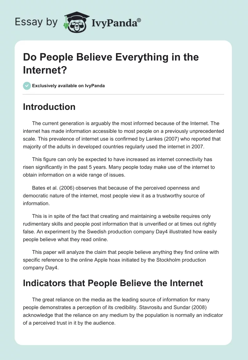 Do People Believe Everything in the Internet?. Page 1