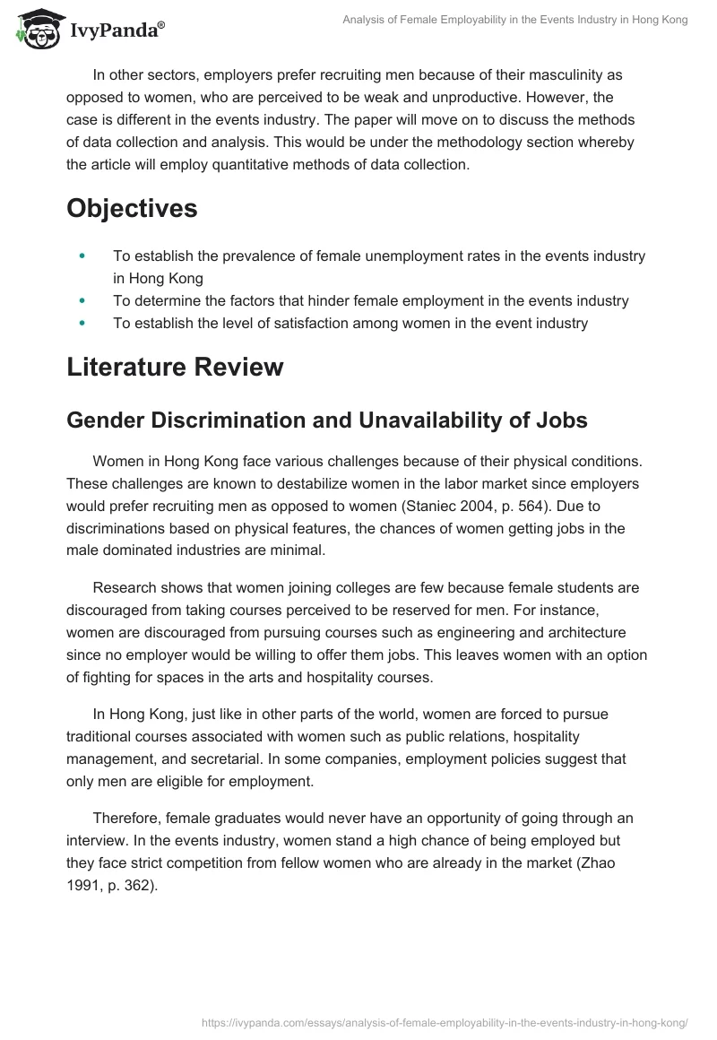 Analysis of Female Employability in the Events Industry in Hong Kong. Page 2