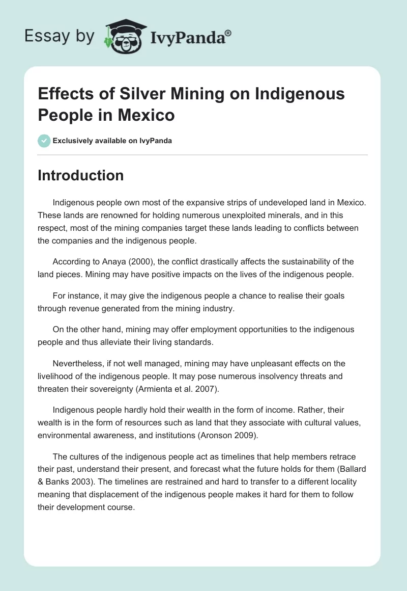Effects of Silver Mining on Indigenous People in Mexico. Page 1