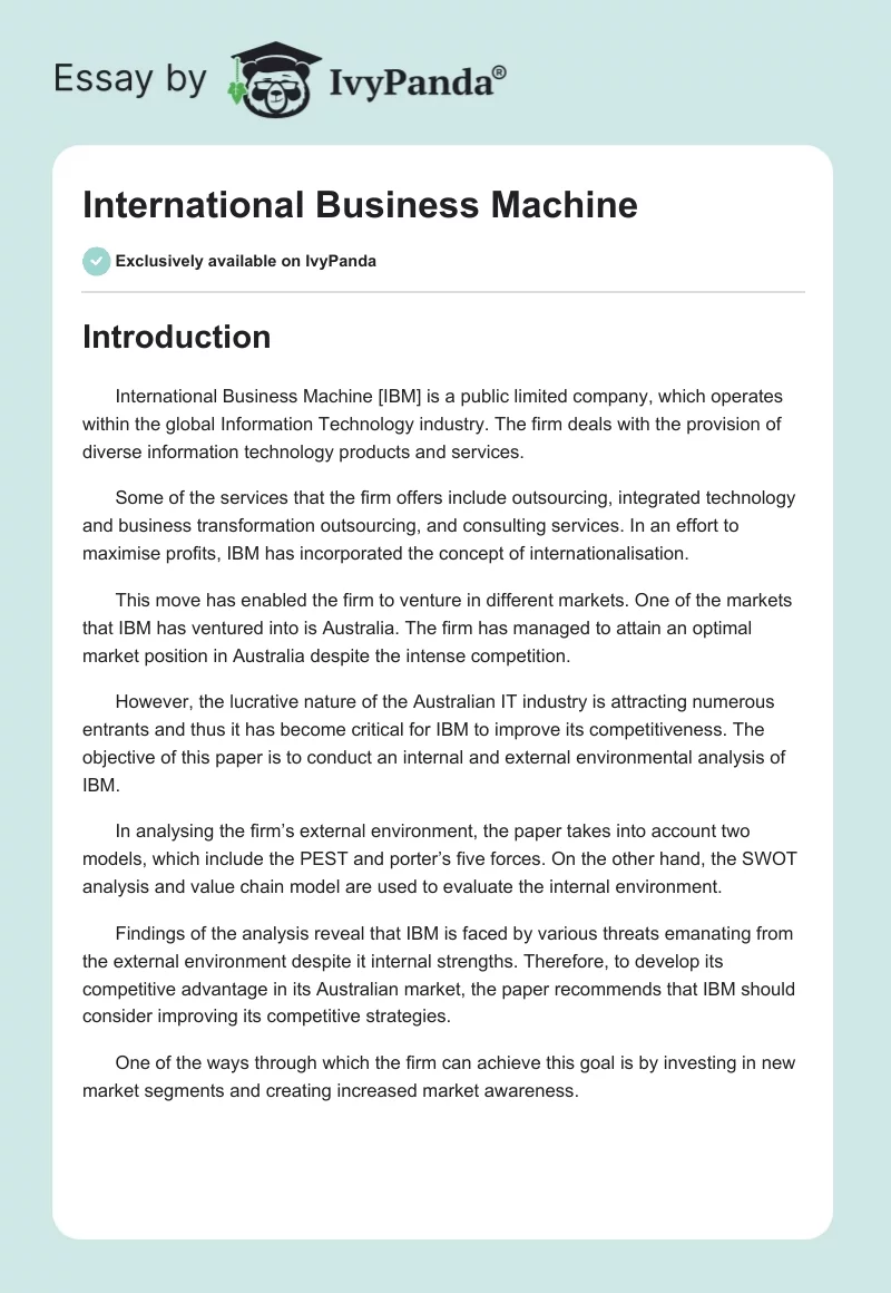 International Business Machine. Page 1