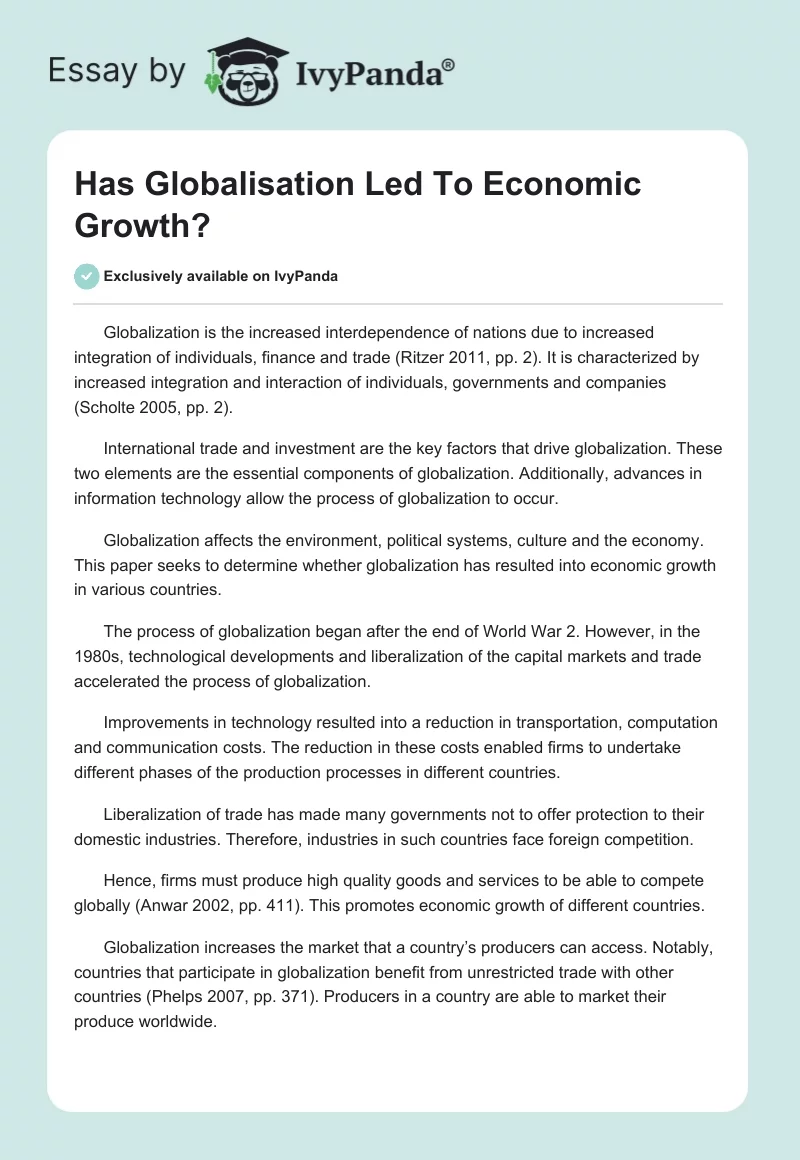 Has Globalisation Led To Economic Growth?. Page 1
