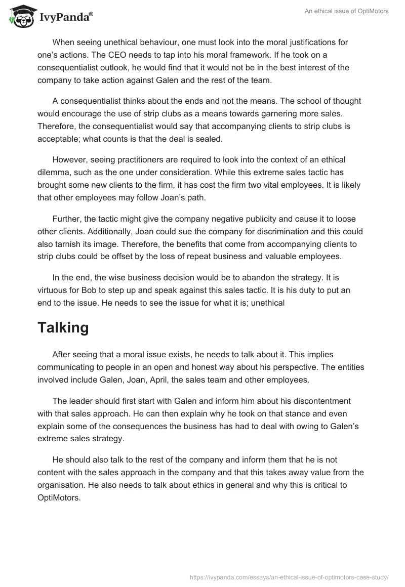 An ethical issue of OptiMotors. Page 2