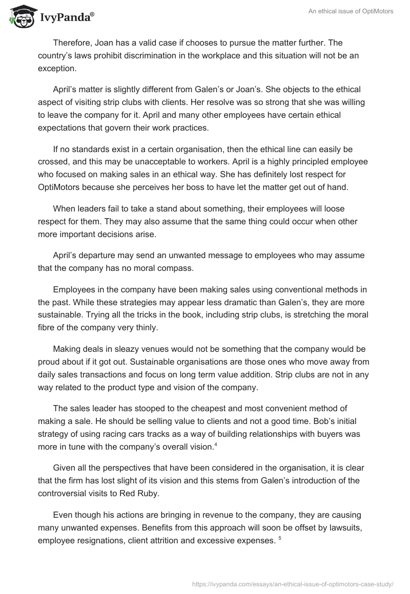 An ethical issue of OptiMotors. Page 5