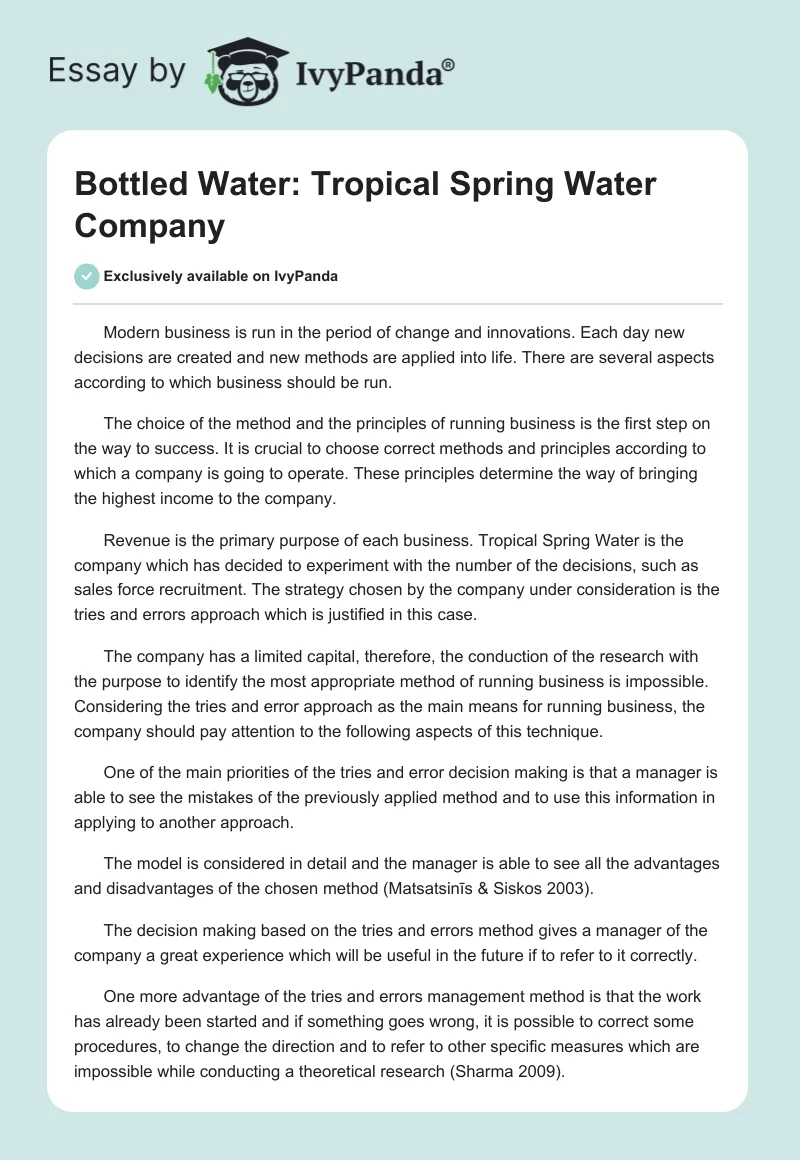 Bottled Water: Tropical Spring Water Company. Page 1