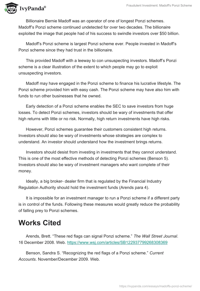 Fraudulent Investment: Madoff's Ponzi Scheme. Page 2