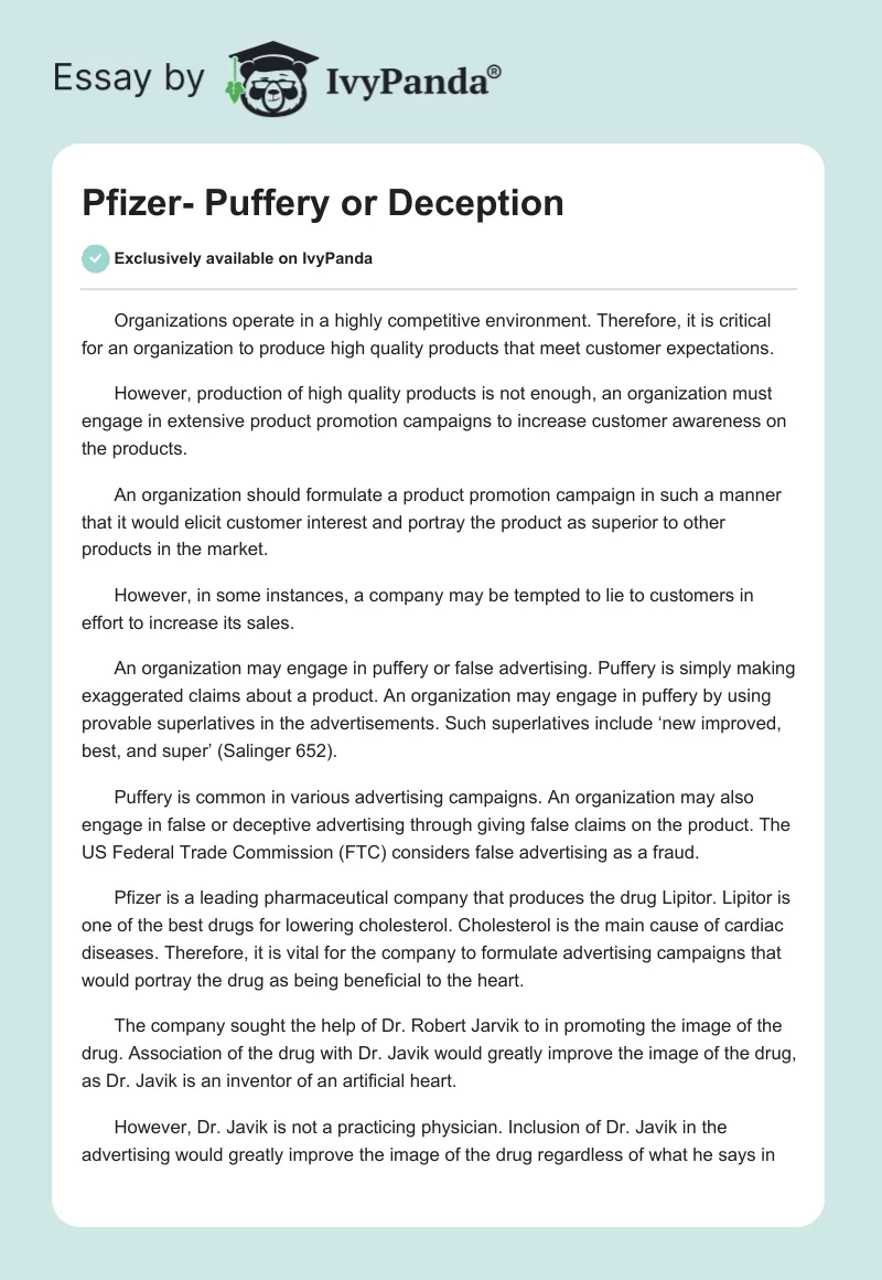 Pfizer- Puffery or Deception. Page 1
