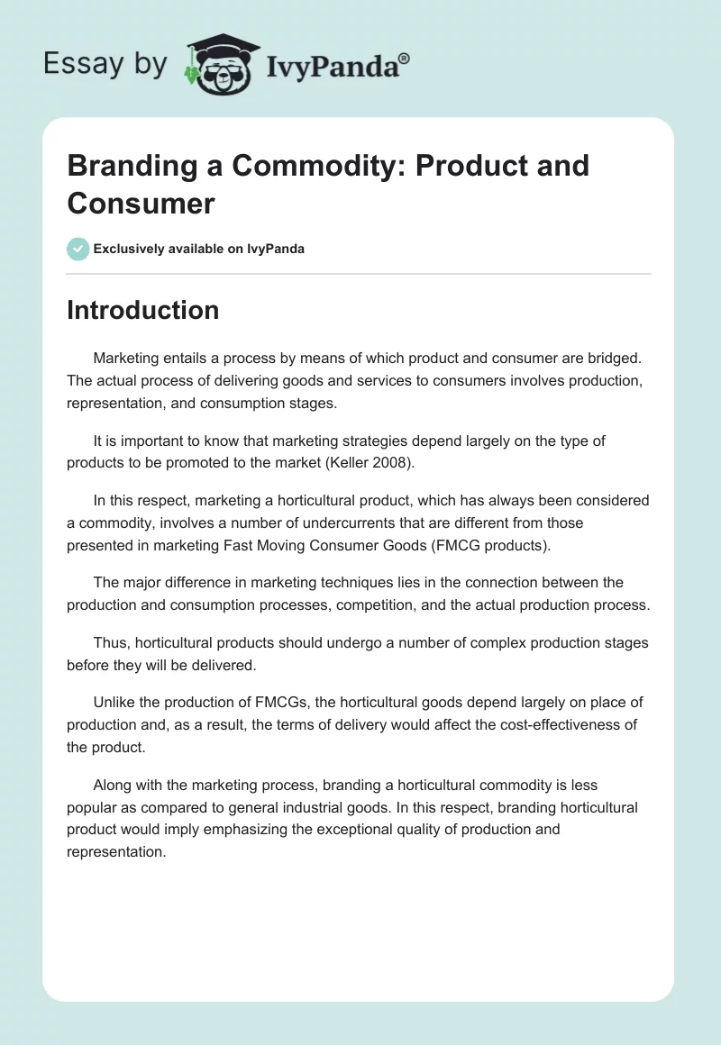 Branding a Commodity: Product and Consumer. Page 1