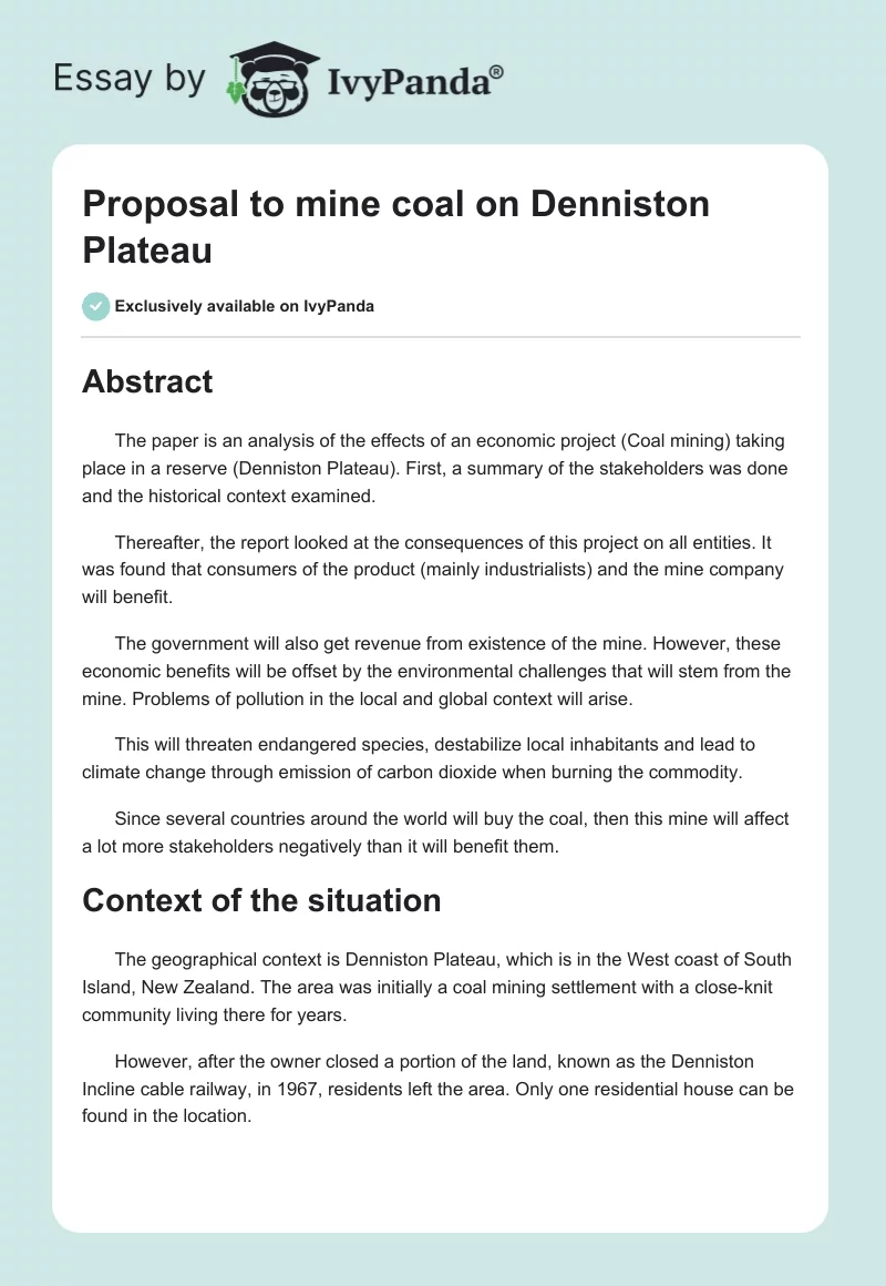 Proposal to mine coal on Denniston Plateau. Page 1