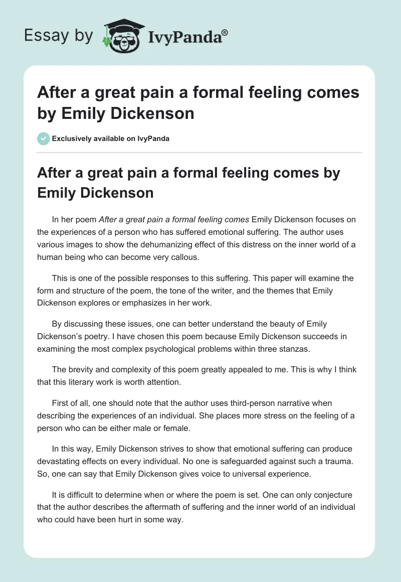 After a great pain a formal feeling comes by Emily Dickenson. Page 1