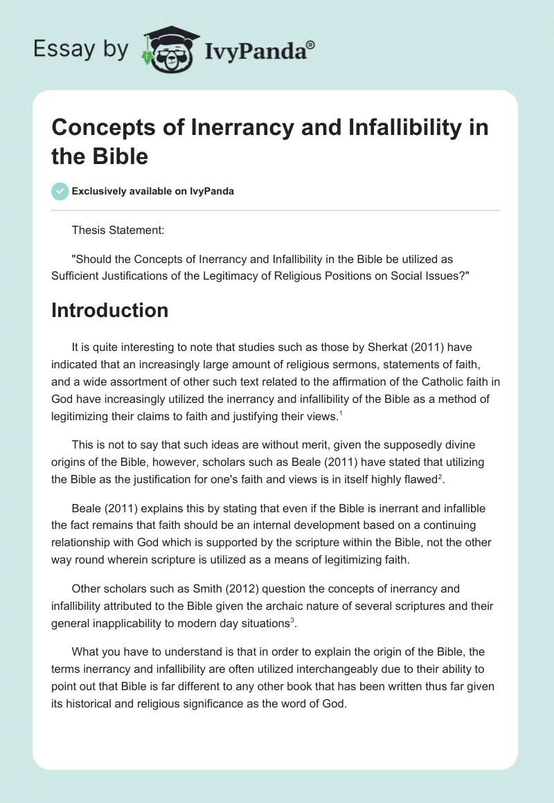 The Concepts of Inerrancy and Infallibility in the Bible. Page 1