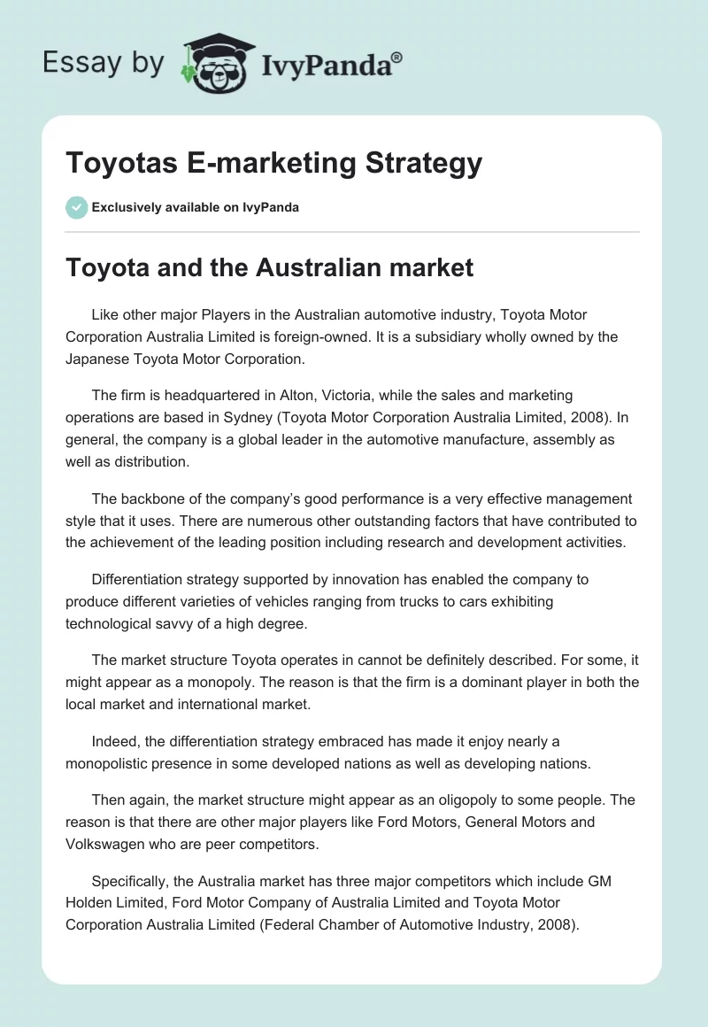 Toyotas E-Marketing Strategy. Page 1