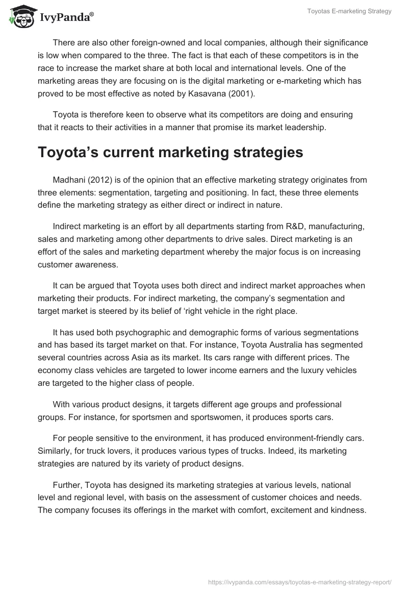 Toyotas E-marketing Strategy. Page 2