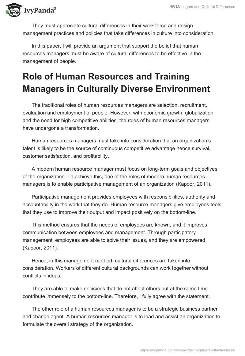 HR Managers and Cultural Differences. Page 2