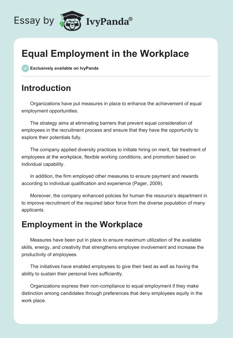 Equal Employment in the Workplace. Page 1