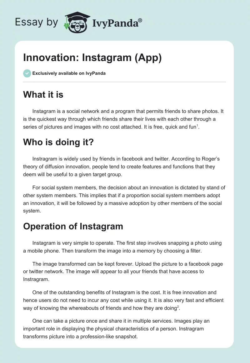 Innovation: Instagram (App). Page 1