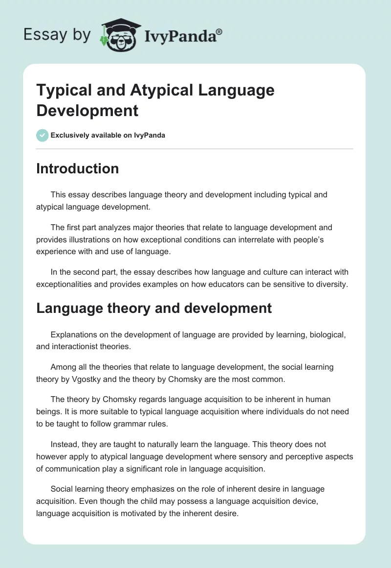 Typical and Atypical Language Development. Page 1