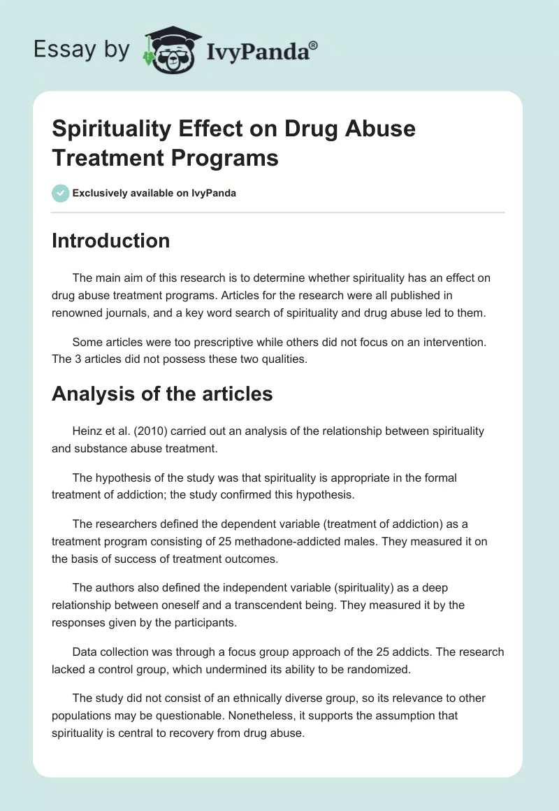 Spirituality Effect on Drug Abuse Treatment Programs. Page 1