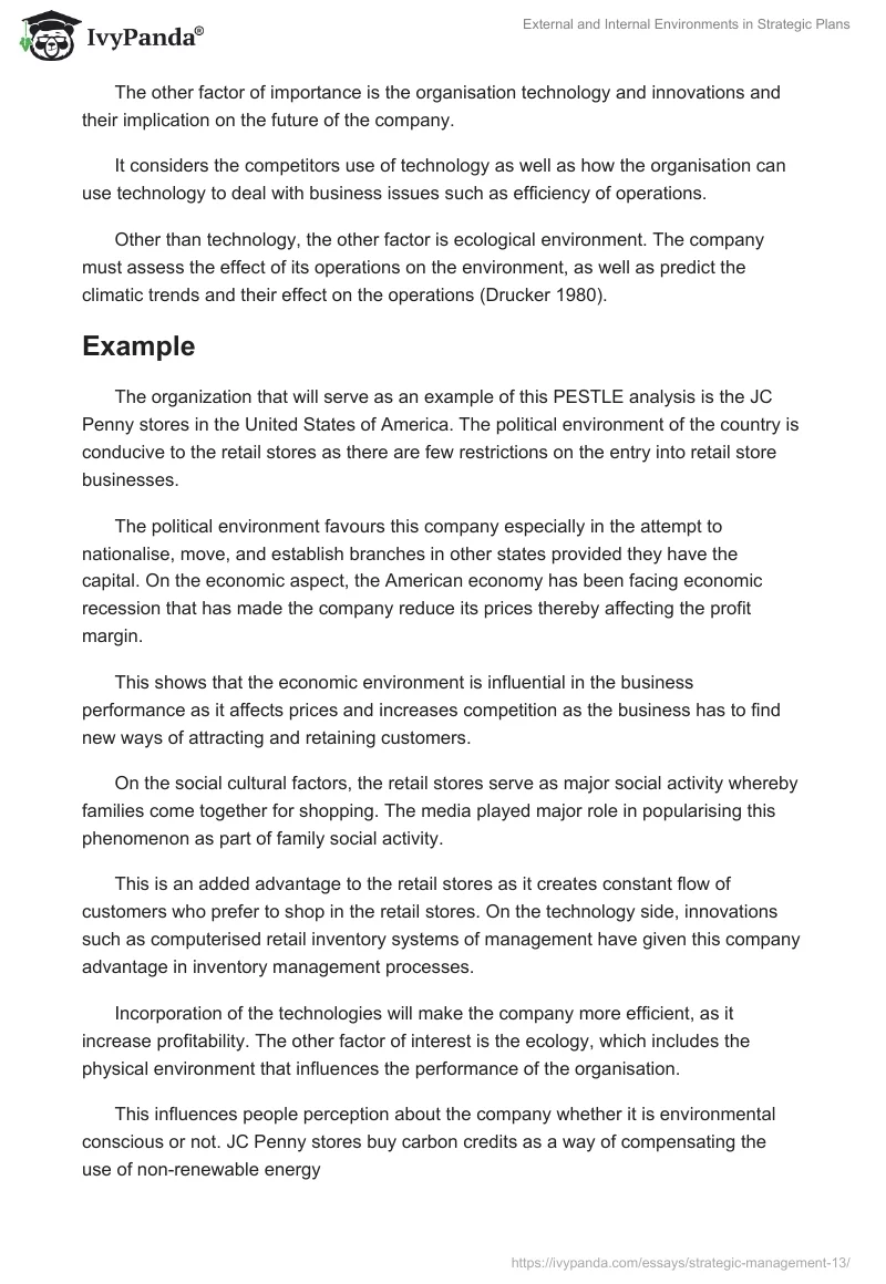External and Internal Environments in Strategic Plans. Page 2