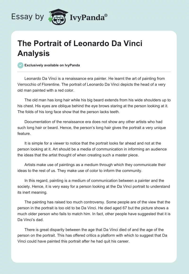The Portrait of Leonardo Da Vinci Analysis. Page 1