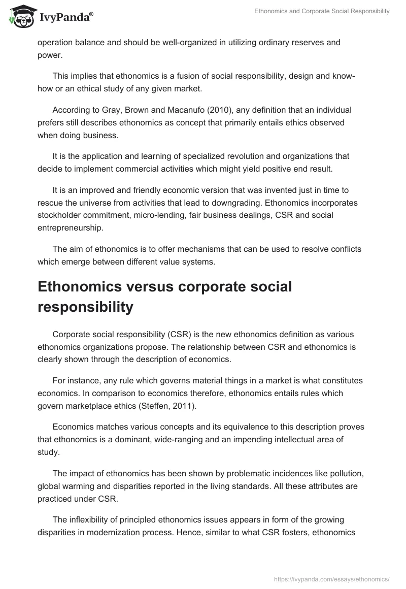 Ethonomics and Corporate Social Responsibility. Page 2