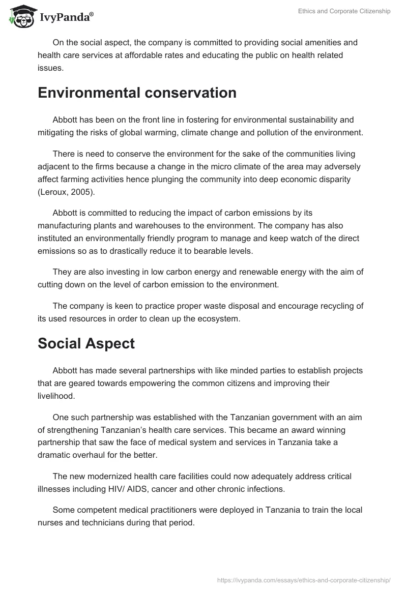 Ethics and Corporate Citizenship. Page 4