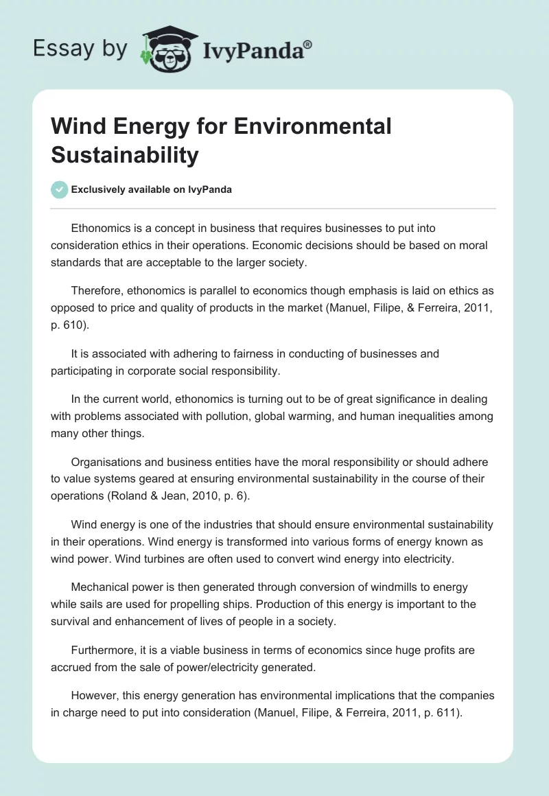 Wind Energy for Environmental Sustainability. Page 1