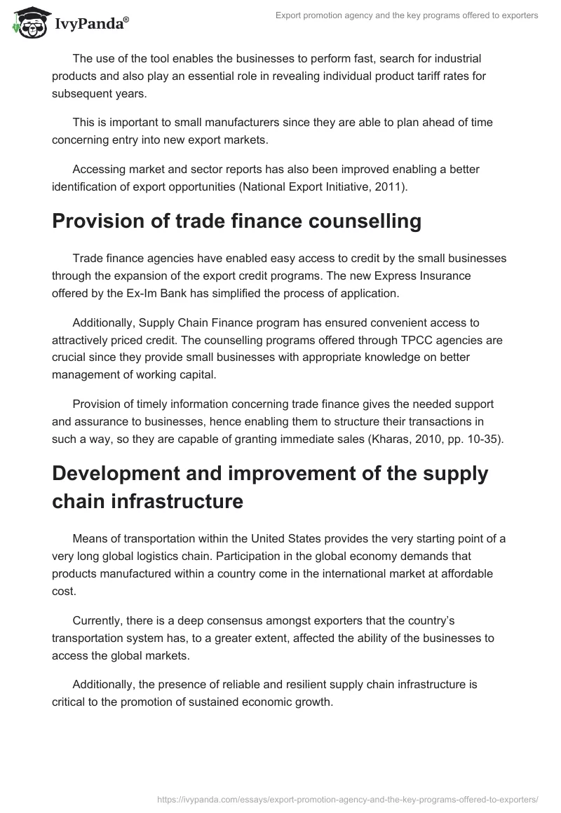 Export promotion agency and the key programs offered to exporters. Page 2